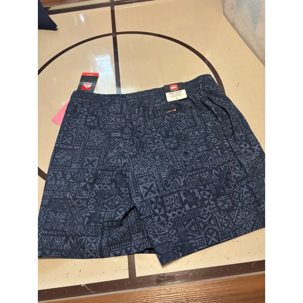1150 Quiksilver Mens Total Eclipse Tribal  7in Swim Volley Shorts Blue L NWT